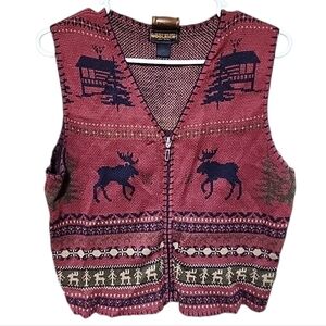 Woolrich VVintage Lodge Knit Vest | Rustic Cabin Scene | Size Medium